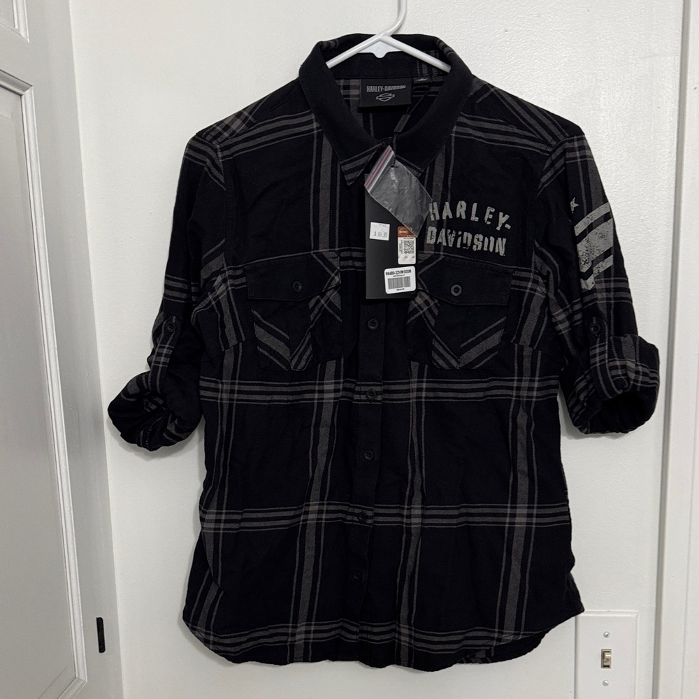 Harley-Davidson Genuine Motorclothes / Black Flannel Button Up Shirt / WOMENS M